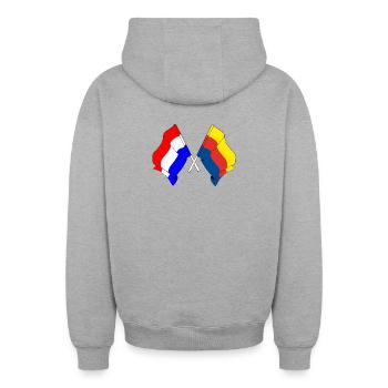 Drapeau Pays-Bas, drapeau Hollande du Nord croisé - Sweat à capuche unisexe zippé oversize épais SPREAD - gris chiné - Dos - AI Model Male 185 dark (185cm)