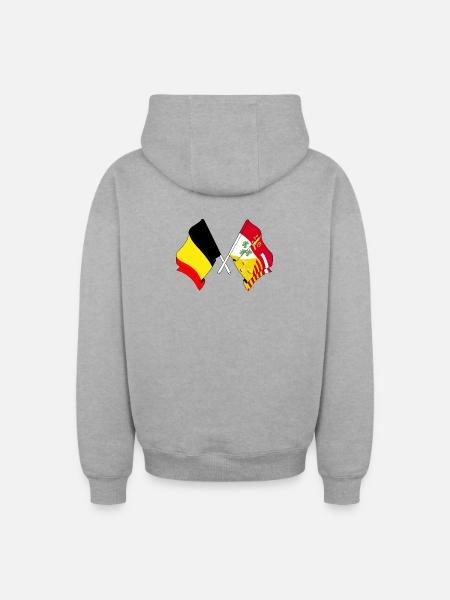 Drapeau de la Belgique, drapeau Liège - Sweat à capuche unisexe zippé oversize épais SPREAD - gris chiné