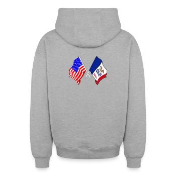 USA and Iowa state flag crossed - Oversized Heavyweight Unisex Zip Hoodie - heather grey - Back - AI Model Male 185 dark (185cm)