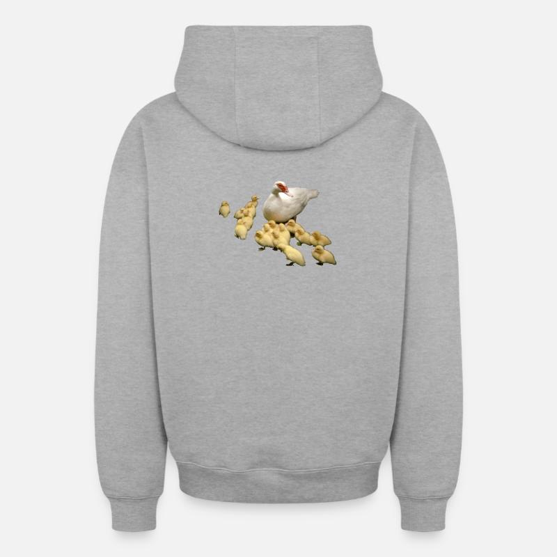 Canard volant avec des poussins - Sweat à capuche unisexe zippé oversize épais SPREAD - gris chiné