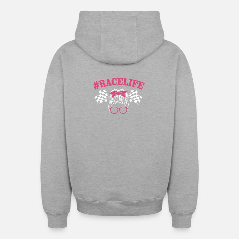 Course de dragsters - Sweat à capuche unisexe zippé oversize épais SPREAD - gris chiné