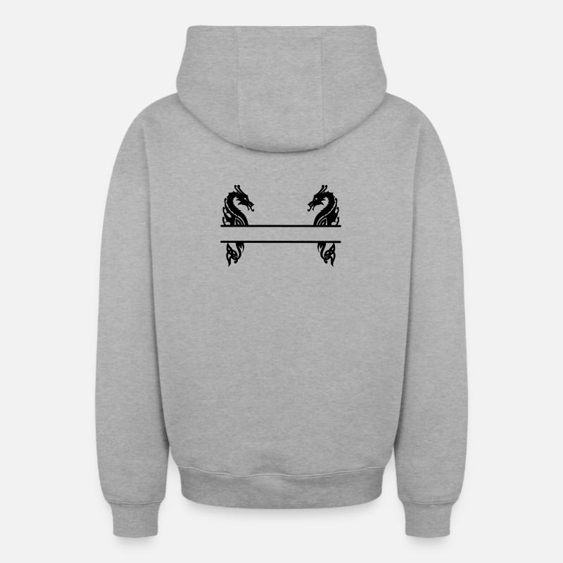 Viking Deux Dragons - Sweat à capuche unisexe zippé oversize épais SPREAD - gris chiné