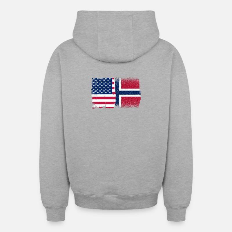 Drapeau Mashup États-Unis Norvège - Sweat à capuche unisexe zippé oversize épais SPREAD - gris chiné