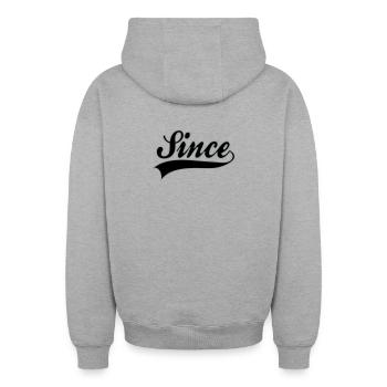 Anniversaire - Since à personnaliser - Sweat à capuche unisexe zippé oversize épais SPREAD - gris chiné - Dos - AI Model Male 185 dark (185cm)