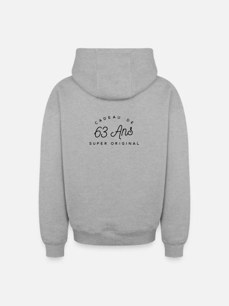 Cadeau 63 ans  - Sweat à capuche unisexe zippé oversize épais SPREAD - gris chiné