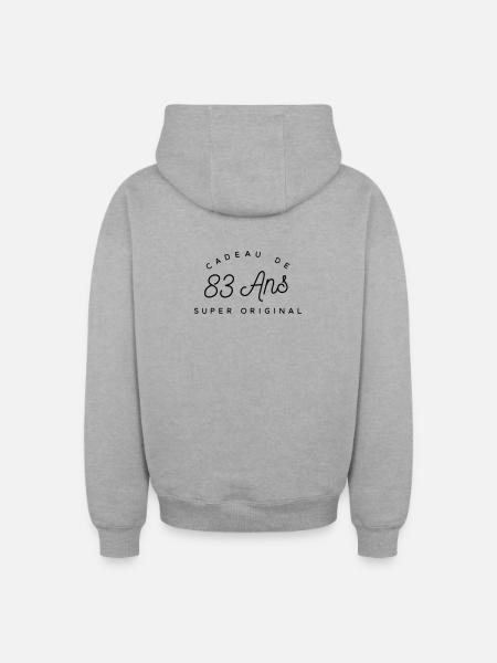 Cadeau 83 ans  - Sweat à capuche unisexe zippé oversize épais SPREAD - gris chiné