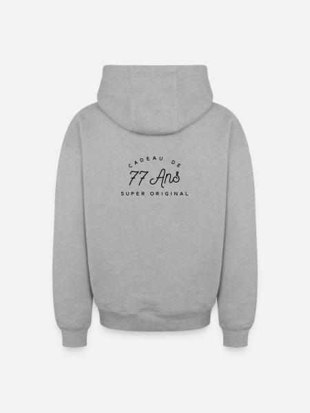 Cadeau 77 ans  - Sweat à capuche unisexe zippé oversize épais SPREAD - gris chiné