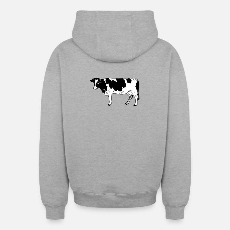 Vache à fourrure noire - Sweat à capuche unisexe zippé oversize épais SPREAD - gris chiné