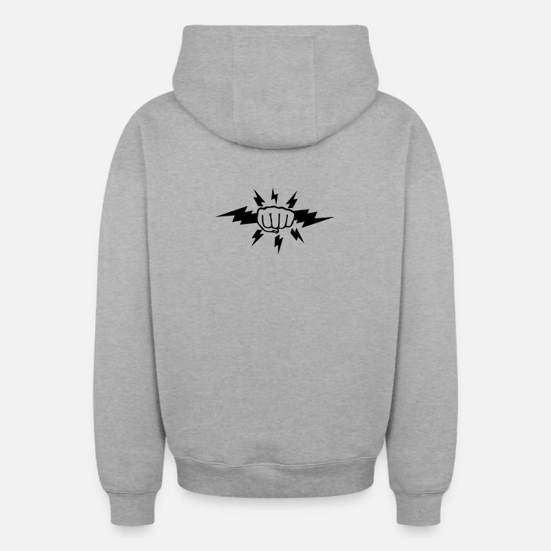 Poing foudroyant - Sweat à capuche unisexe zippé oversize épais SPREAD - gris chiné