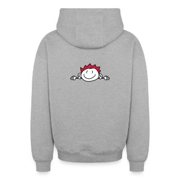 verstecken wand mauer gesicht kopf kind gemalt kri - Oversized Heavyweight Unisex Zip Hoodie - Grau meliert - Hinten - AI Model Male 185 dark (185cm)