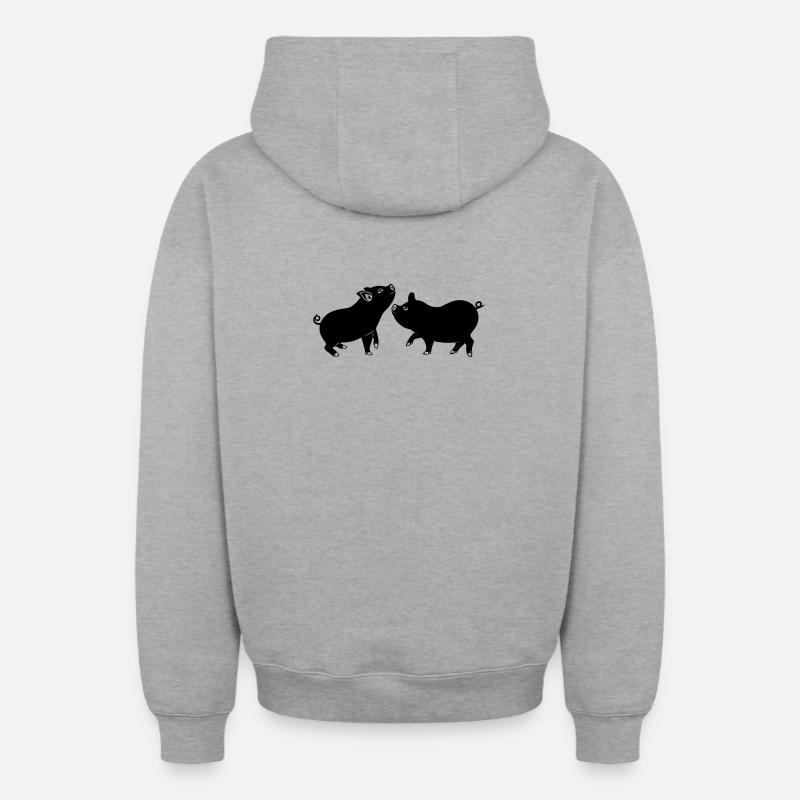 Logo de deux porcs - Sweat à capuche unisexe zippé oversize épais SPREAD - gris chiné