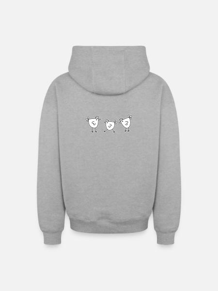 3 chickens hens feathered cattle - Oversized Heavyweight Unisex Zip Hoodie - heather grey