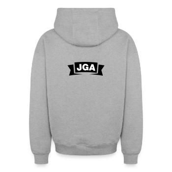 Emblème / Logo de l’enterrement de vie de garçon - Sweat à capuche unisexe zippé oversize épais SPREAD - gris chiné - Dos - AI Model Male 185 dark (185cm)