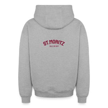 St. Moritz - Suisse - Switzerland - Swiss - Oversized Heavyweight Unisex Zip Hoodie - heather grey - Back - AI Model Male 185 dark (185cm)