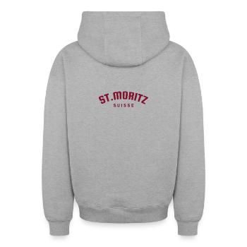 St. Moritz - Suisse - Schweiz - Swiss - Oversized Heavyweight Unisex Zip Hoodie - Grau meliert - Hinten - AI Model Male 185 dark (185cm)