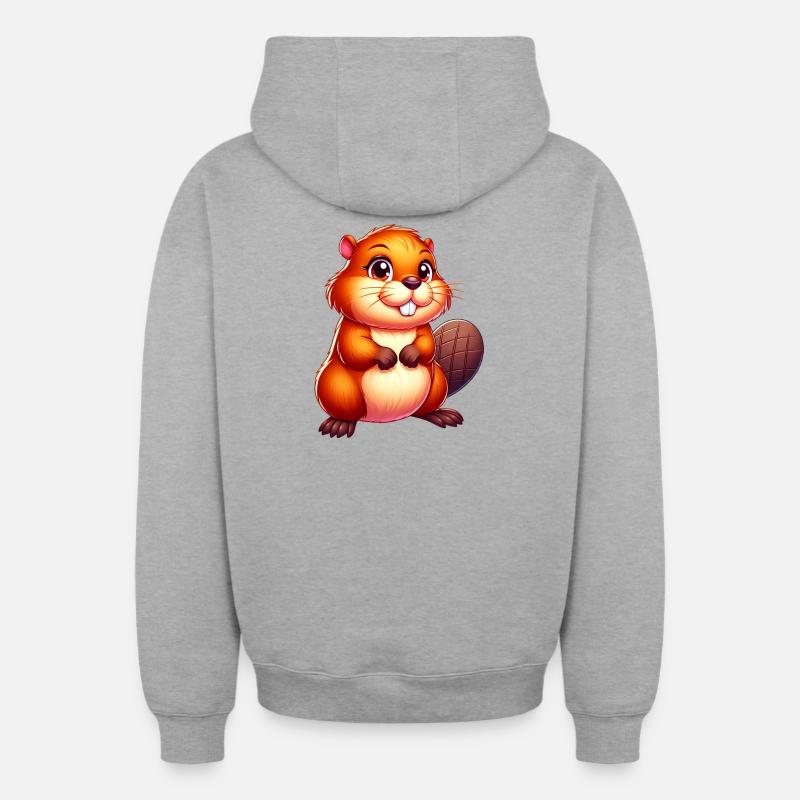 Castor - Sweat à capuche unisexe zippé oversize épais SPREAD - gris chiné