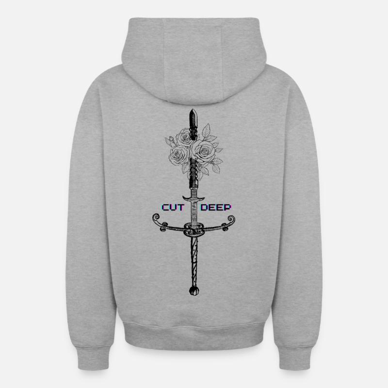 Cyber Rose - Sweat à capuche unisexe zippé oversize épais SPREAD - gris chiné