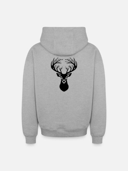 Hirschkopf Geweih Silhouette - Oversized Heavyweight Unisex Zip Hoodie - Grau meliert