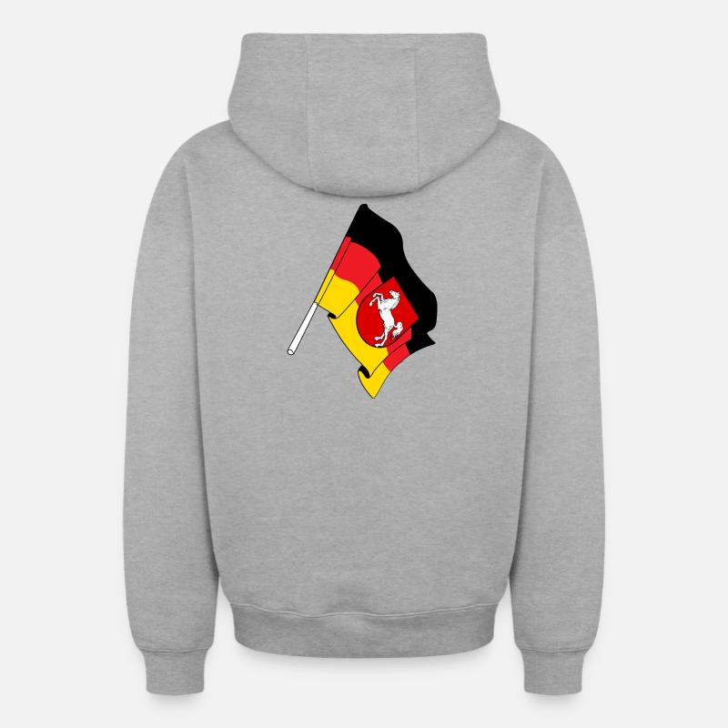 Drapeau Basse-Saxe - Sweat à capuche unisexe zippé oversize épais SPREAD - gris chiné