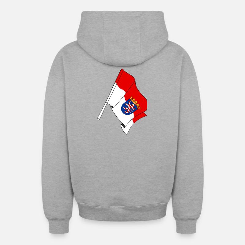 Drapeau de la Hesse - Sweat à capuche unisexe zippé oversize épais SPREAD - gris chiné