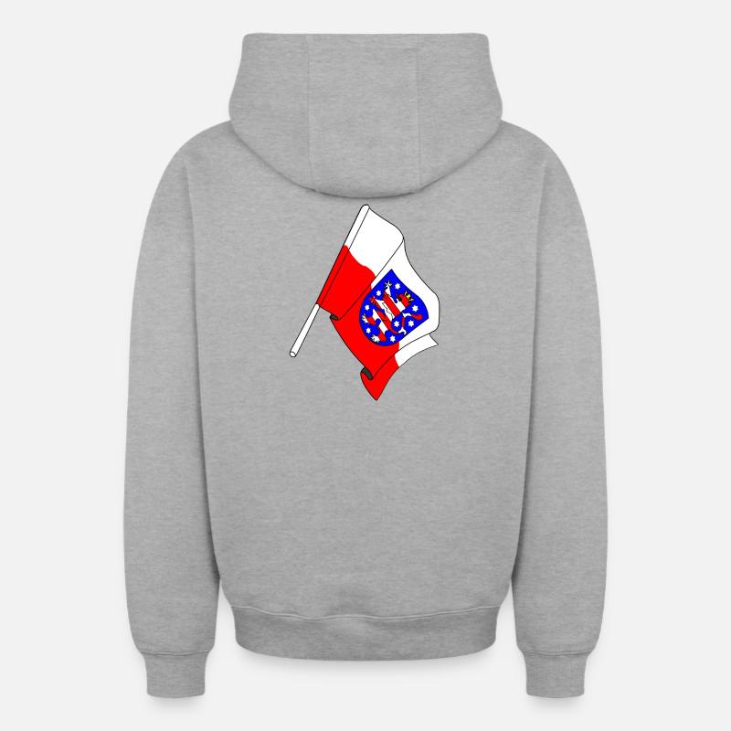 Drapeau de la Thuringe - Sweat à capuche unisexe zippé oversize épais SPREAD - gris chiné