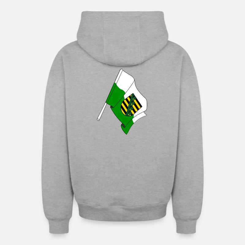 Drapeau Saxe - Sweat à capuche unisexe zippé oversize épais SPREAD - gris chiné