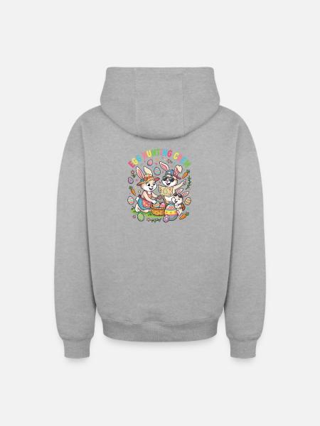 Hoster Bunny Family - Egg Collector - Oversized Heavyweight Unisex Zip Hoodie - heather grey
