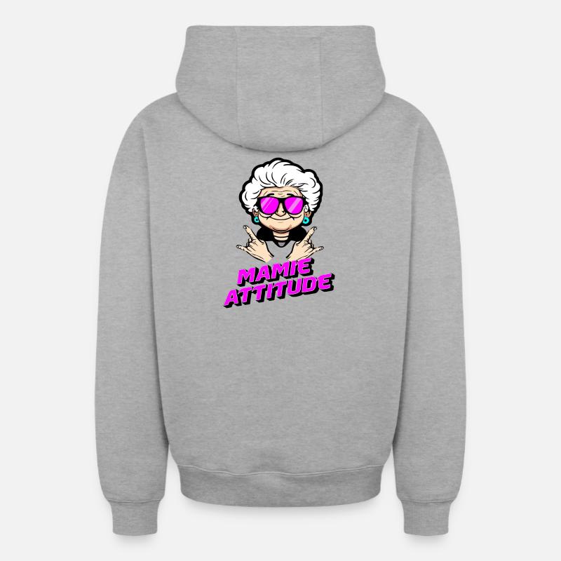 Mamie attitude - Sweat à capuche unisexe zippé oversize épais SPREAD - gris chiné