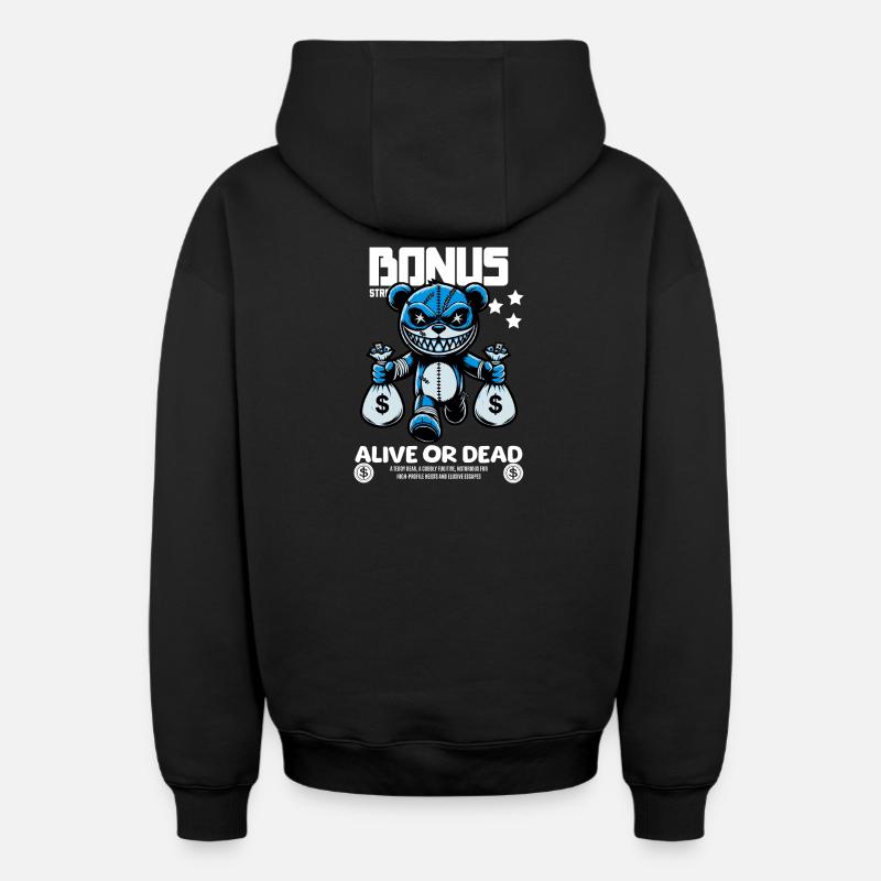 Bonus Bär – Gesucht: Lebendig oder Tot - Oversized Heavyweight Unisex Zip Hoodie - Schwarz