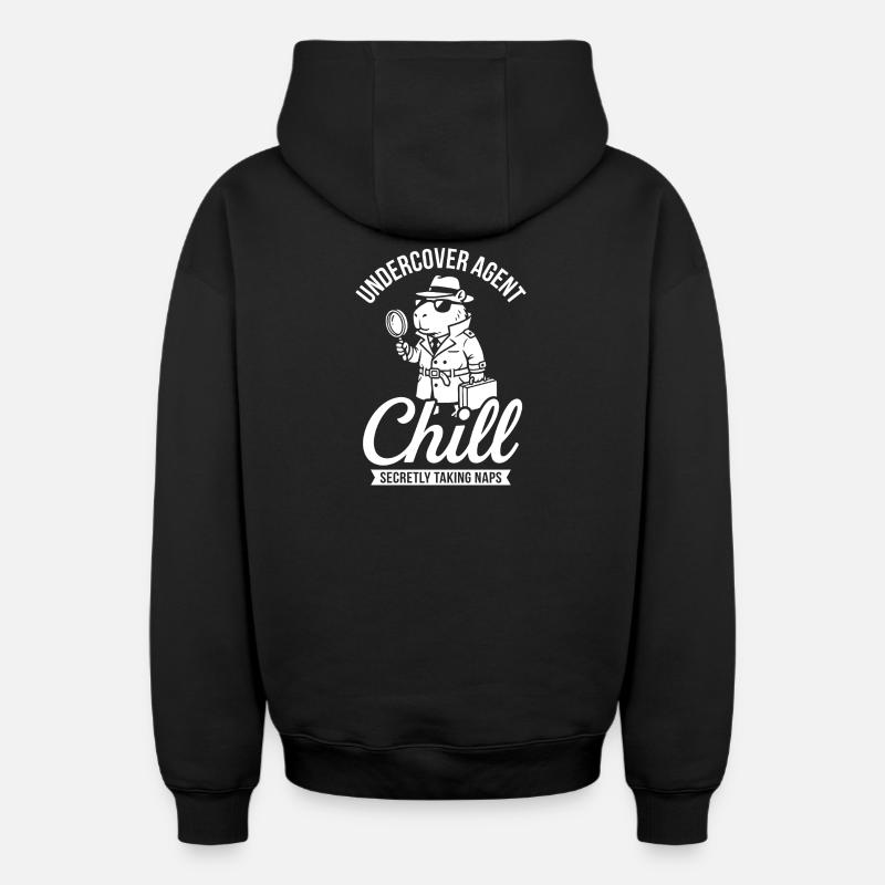 Undercover Agent Chill – Capybara - Oversized Heavyweight Unisex Zip Hoodie - Schwarz