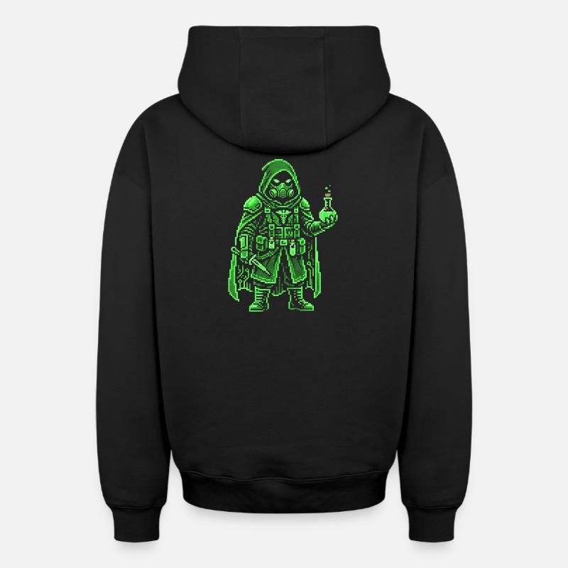 Punk Apothécary Pixel Art Hacker rétro - Sweat à capuche unisexe zippé oversize épais SPREAD - noir
