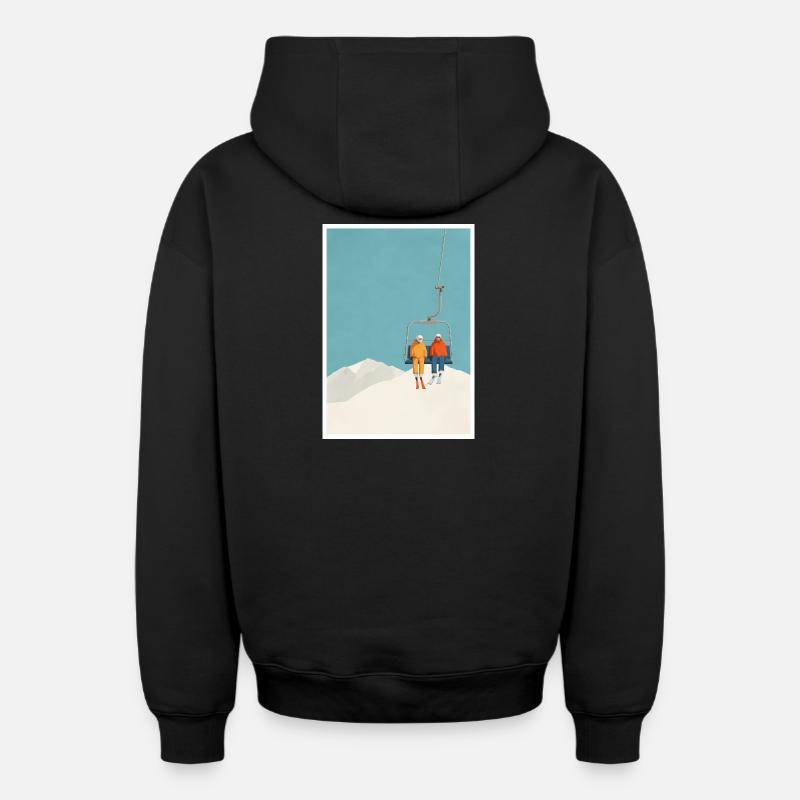 Duo de téléski enneigés - Sweat à capuche unisexe zippé oversize épais SPREAD - noir