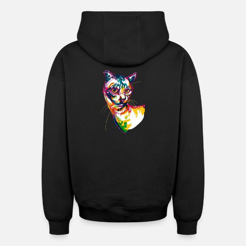 Neon Cat - Sweat à capuche unisexe zippé oversize épais SPREAD - noir