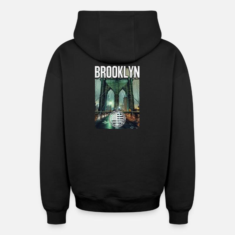 Brooklyn Birdge - Sweat à capuche unisexe zippé oversize épais SPREAD - noir