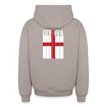 drapeau de Gênes Gênes Genes Génova - Sweat à capuche unisexe zippé oversize épais SPREAD - taupe - Dos - AI Model Male 178 light (178cm)