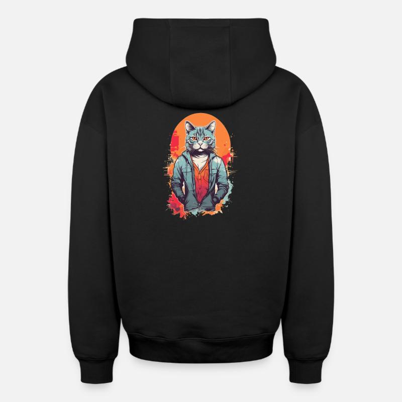 Chat gris froid - Sweat à capuche unisexe zippé oversize épais SPREAD - noir