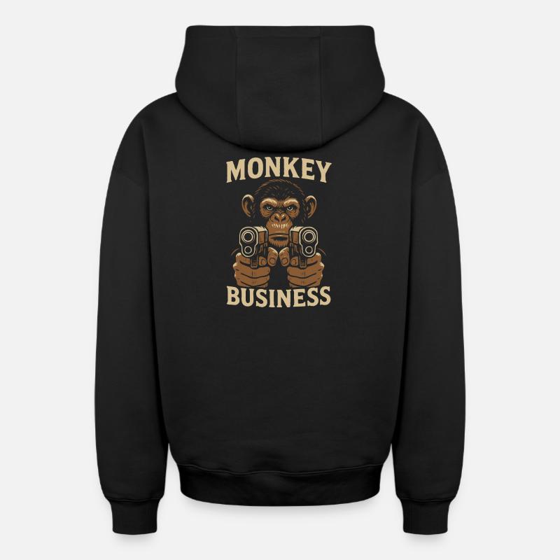 Singe avec pistolet d’affaires de singe - Sweat à capuche unisexe zippé oversize épais SPREAD - noir