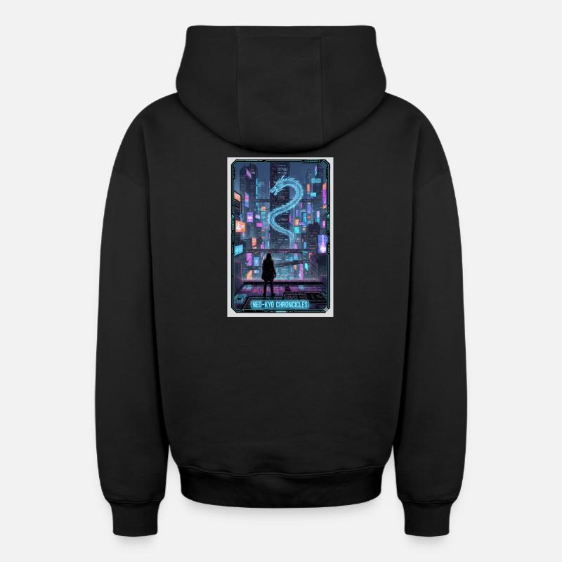 Chroniques Neo- Dragon - Sweat à capuche unisexe zippé oversize épais SPREAD - noir