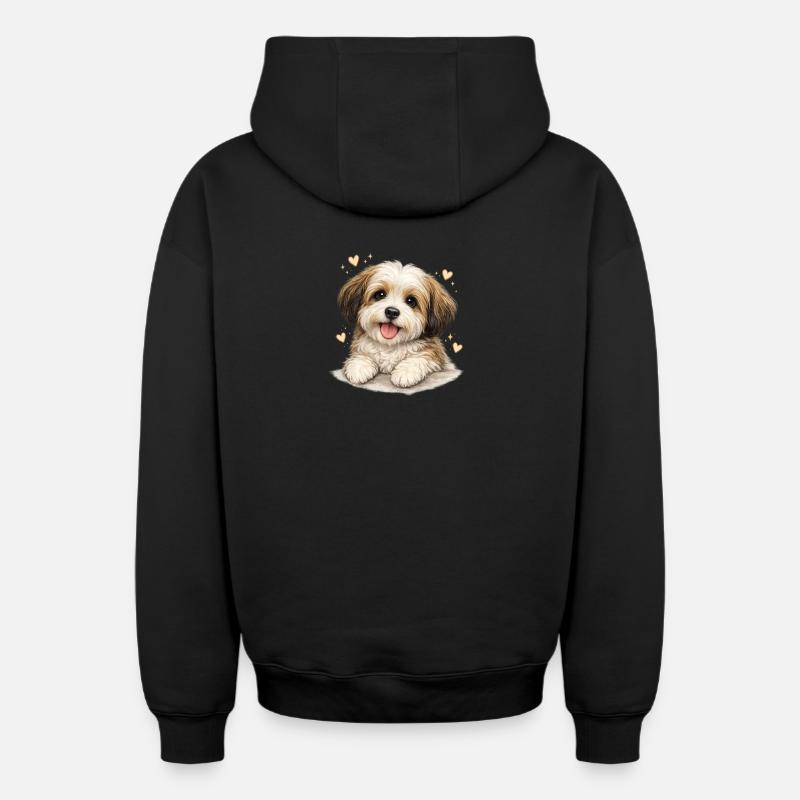 Chiot tendre avec du cœur - Sweat à capuche unisexe zippé oversize épais SPREAD - noir