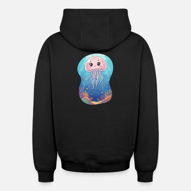 Monde sous-marin de méduses pastel - Sweat à capuche unisexe zippé oversize épais SPREAD - noir