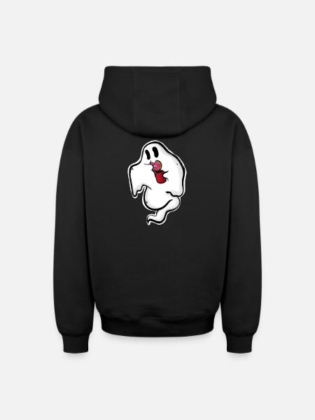 Ghost with donut and cup - Oversized Heavyweight Unisex Zip Hoodie - black