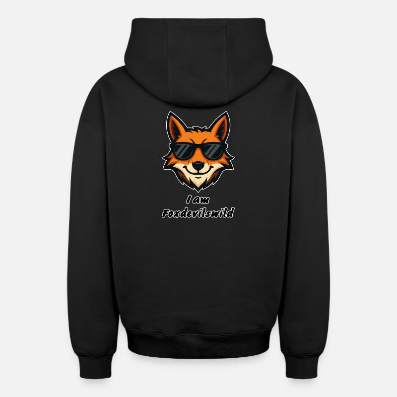 Foxdevilswild - I am Foxdevilswild - be cool - Oversized Heavyweight Unisex Zip Hoodie - Schwarz