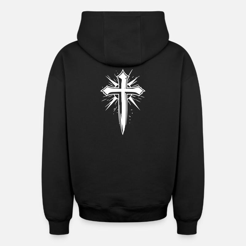 Croix chrétienne avec effet d’apparence - Sweat à capuche unisexe zippé oversize épais SPREAD - noir