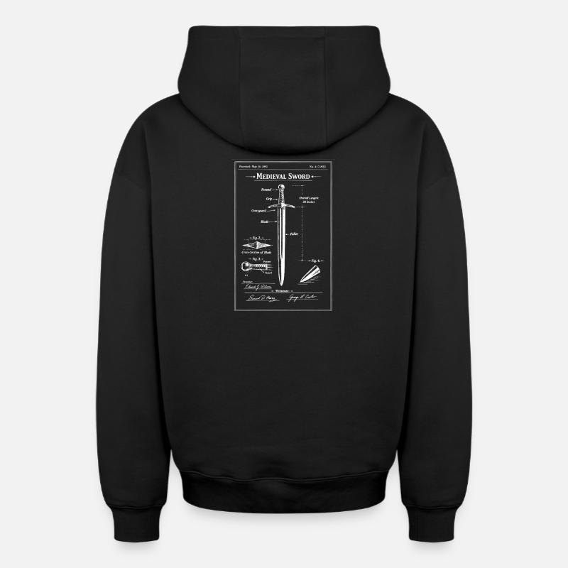 Plan d’épée médiévale - Sweat à capuche unisexe zippé oversize épais SPREAD - noir