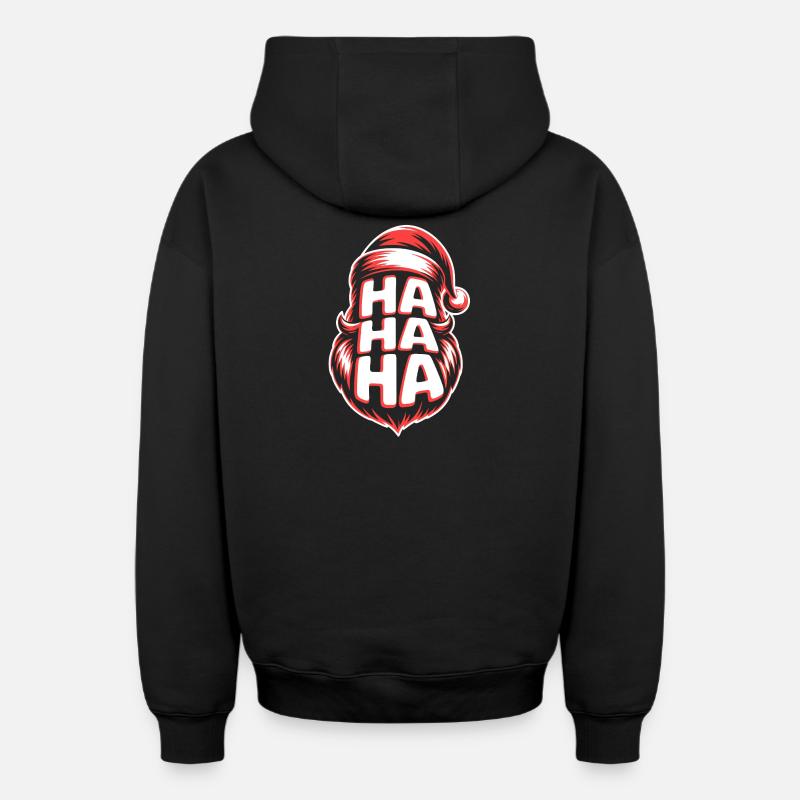 HaHa Santa Rire Design - Sweat à capuche unisexe zippé oversize épais SPREAD - noir