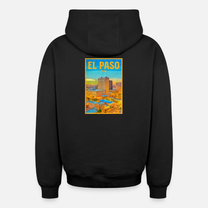 El Paso Skyline Rétro - Sweat à capuche unisexe zippé oversize épais SPREAD - noir