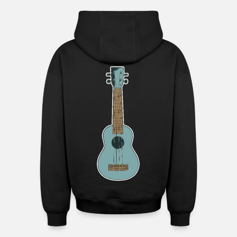 Ukulélé rétro - Sweat à capuche unisexe zippé oversize épais SPREAD - noir