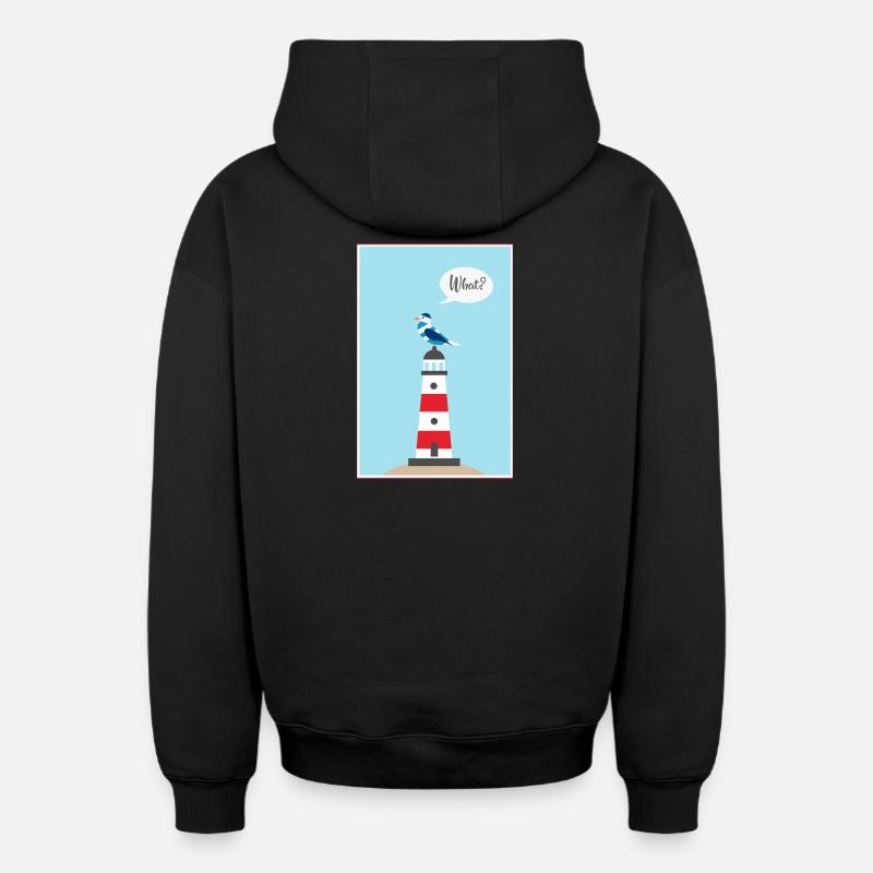 Phare - Mouette - Bande dessinée - Cadeau - Sweat à capuche unisexe zippé oversize épais SPREAD - noir