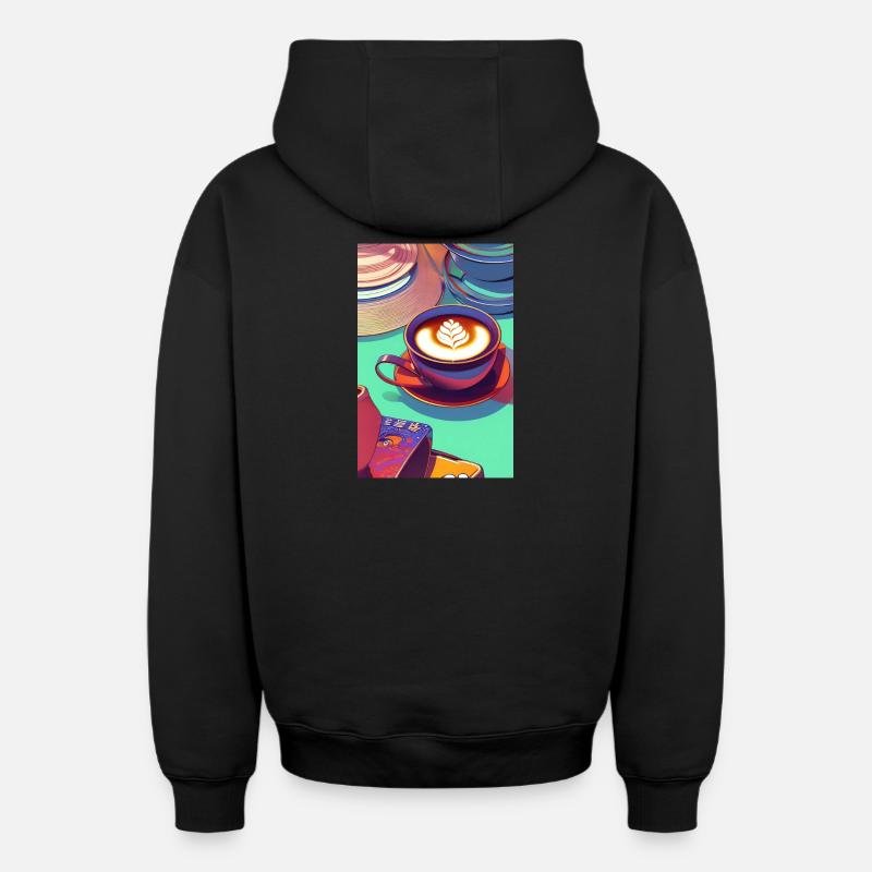 Café, grains de café - Sweat à capuche unisexe zippé oversize épais SPREAD - noir
