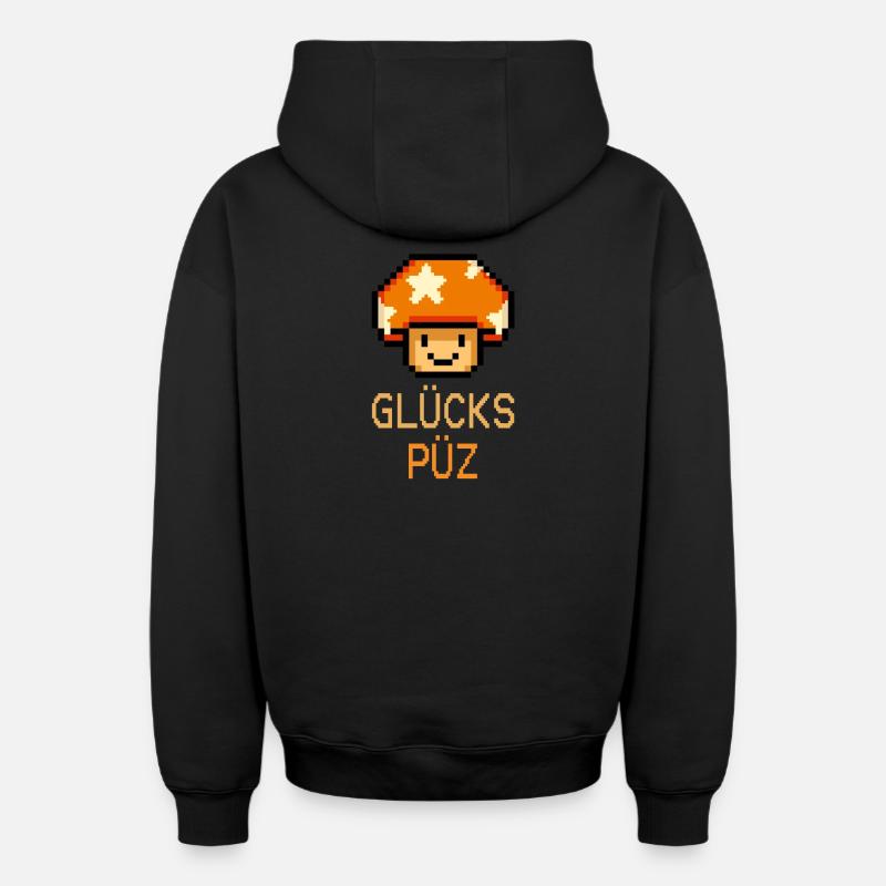 Glückspüz - Lucky Guy, Dialecte, Pixel - Sweat à capuche unisexe zippé oversize épais SPREAD - noir